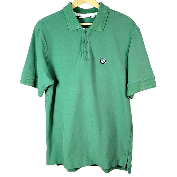 BMW Mens Polo Shirt Green Large 100% Cotton Classic Short Sleeve Embroider Logo - Picture 1 of 7
